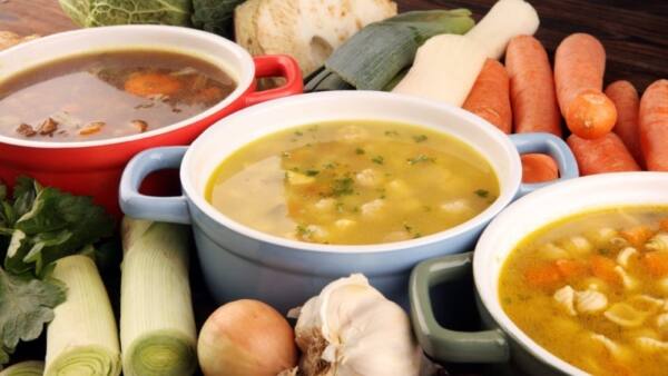 Set Of Three Soups From Worldwide Cuisines, Healthy Food. Broth