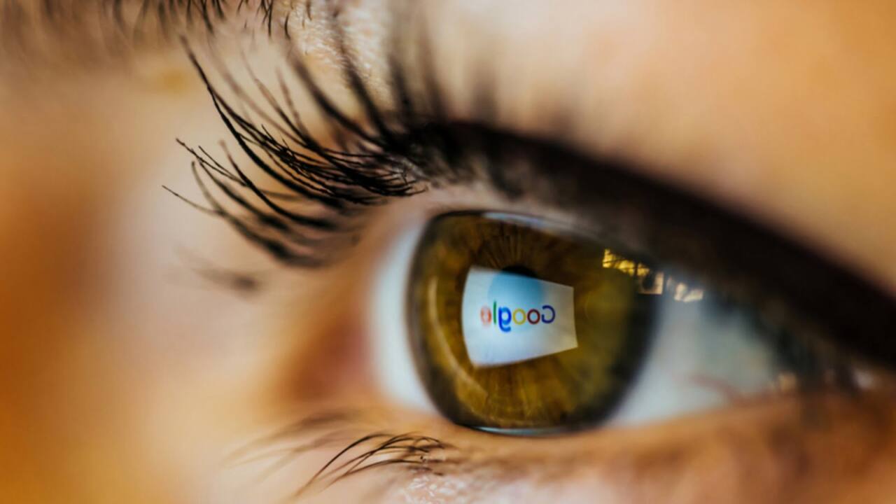Google logo reflected on eye
